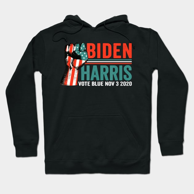 Biden Harris Justice Fist American Flag Vote Blue 2020 Meme T-Shirt Hoodie by Danielss